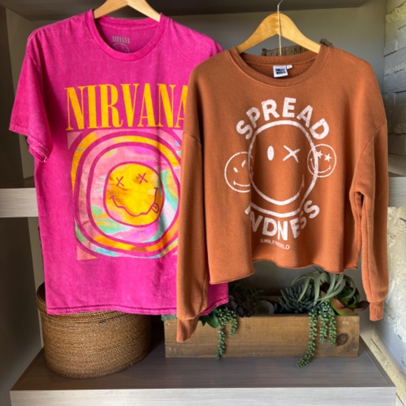 NIRVANA Tops - Nirvana Tee & Smiley World Sweatshirt  - Double Fun!